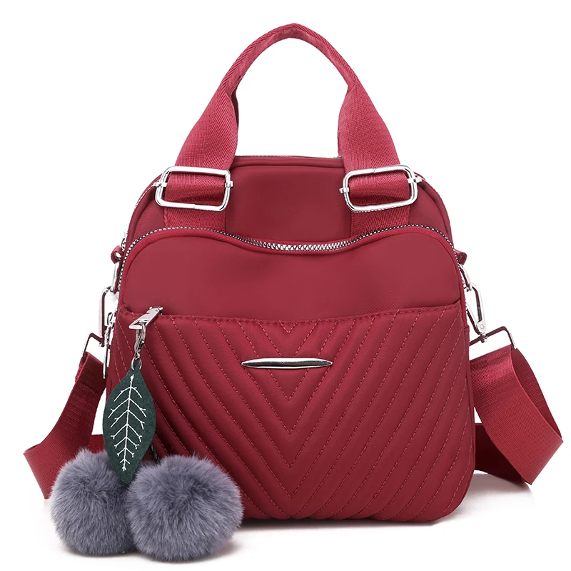 Рюкзак из водонепроницаемой ткани Оксфорд, многофункциональная сумка, новинка, женский рюкзак, модная подвеска в виде шарика для волос - Цвет: red
