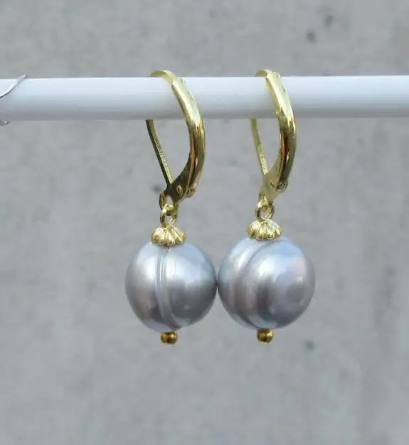 Огромная очаровательная пара AAA++ 11-10 мм Южное море серый жемчуг earring14k/20