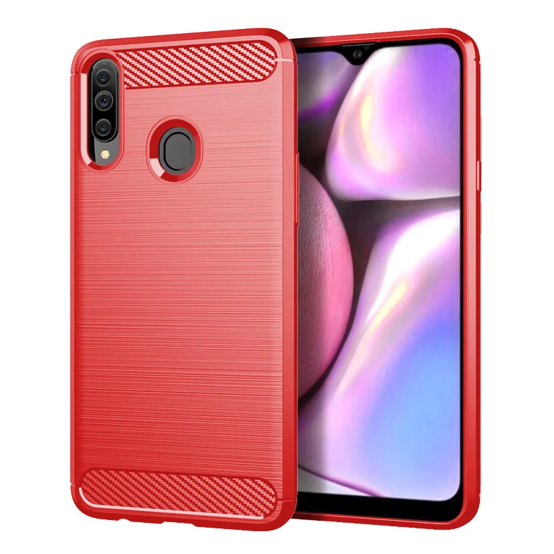 Красный Чехол для телефона для samsung Galaxy A20S Защитная щетка углеродное волокно узор силиконовый Ударопрочный Мягкий - Цвет: Красный