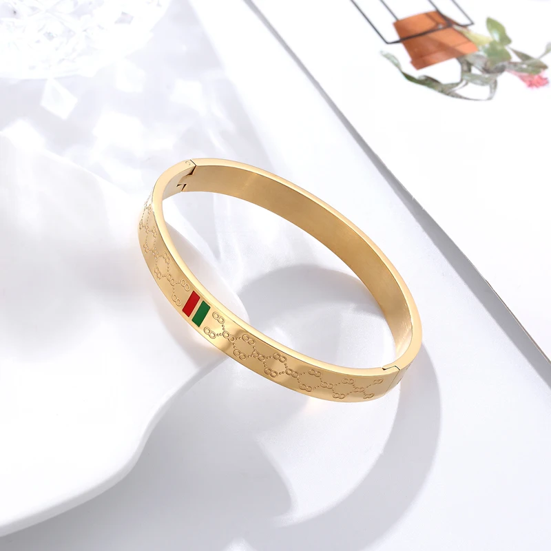 Bangle Bracelet Stainless Steel Bracelet for Women Red Green Charm Jewelry
