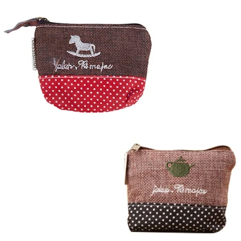 

Mini Cartoon Canvas Coin Purse Wallet Key Card Pouch brown red