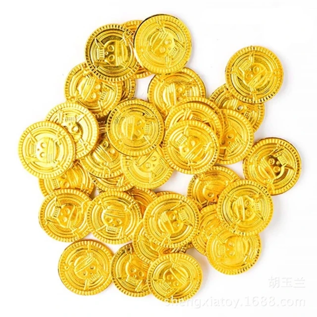 50Pcs Pirate Treasure Plastic Coin Props Bitcoin Coin for Halloween Party Cosplay Props Kids Party Toys Treasure Coin Play Money 1