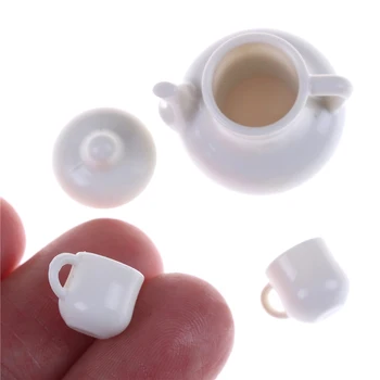 

Mugs 1:12 Dolls House Miniature Cups & Pot Set Direction Furniture Toys Plactic Coffee Tea Cups Dollhouse Accessory White