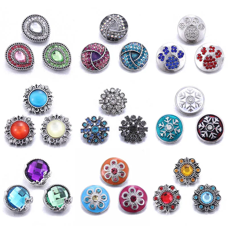 

10pcs/lot Wholesale Snap Button Jewelry Mixed Metal 18mm Snap Button with Rhinestone Button Bracelets for 20mm 18mm Snap Jewelry