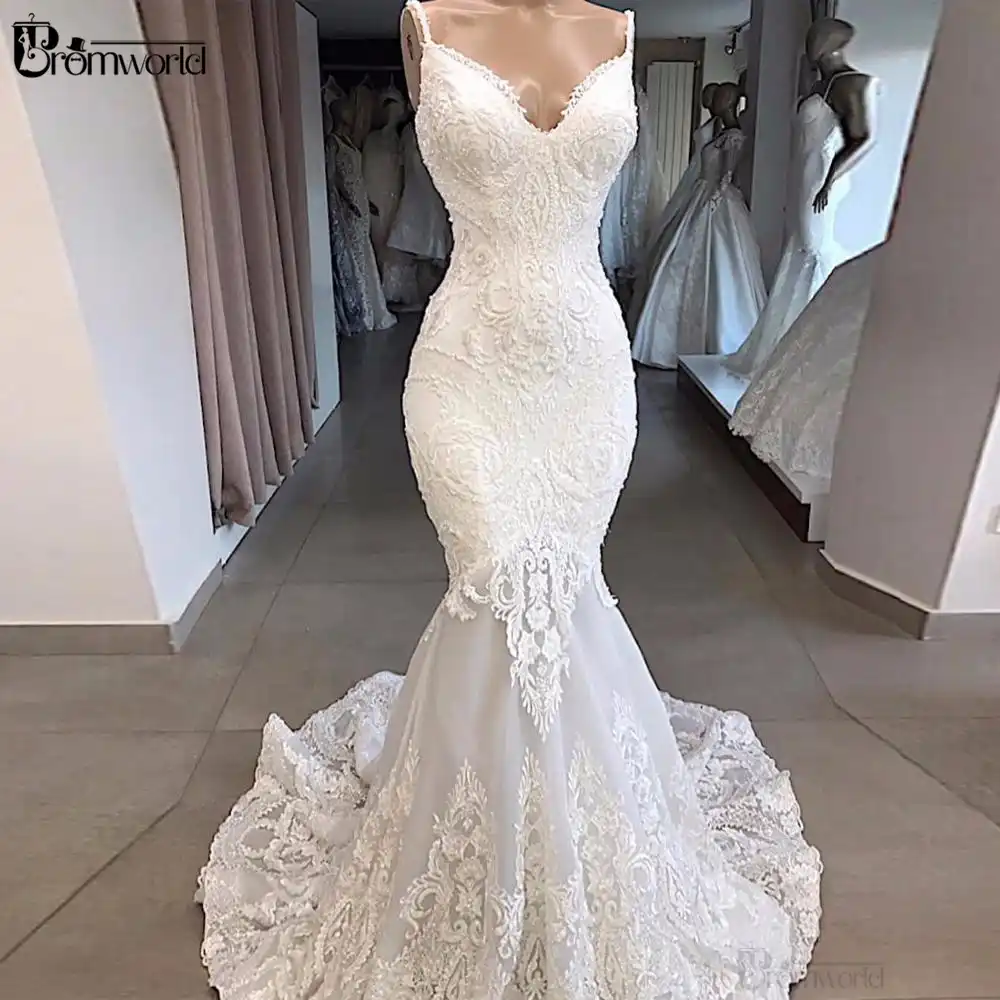 Vestidos De Novia De Sirena Blancos 2020 Vestidos De Novia Sin Espalda Sexy Vestidos De Boda De Encaje Apliques Con Cuentas Vestido De Novia Aliexpress