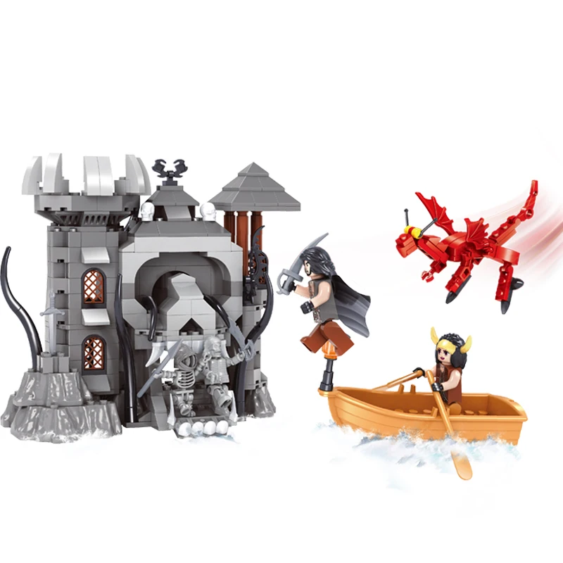 

Ausini Skull Castle Model Toys for Children Fly Dragon Pirates Building Blocks Figures Brick Legoing Creator Boys Kids Boat Gift