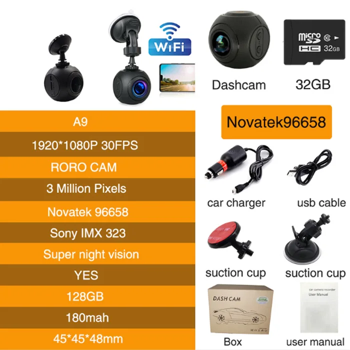 WiFi автомобильный видеорегистратор FHD1080P с ночным видением, Автомобильный видеорегистратор с 32 Гб sd-картой, sony IMX323 WiFi автомобильная видеокамера - Название цвета: 1080P 32GB