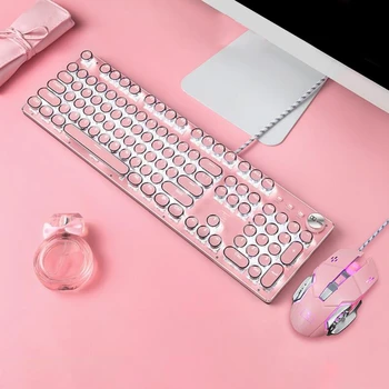 

Creative Retro Punk Mechanical Lipstick Metal Keyboard Mouse Set Round Key for Laptop Desktop Computer Keyboard Accessories
