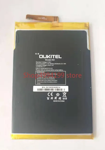 Oukitel-Batería de teléfono k9, 6000mah, gota de agua, 7,12