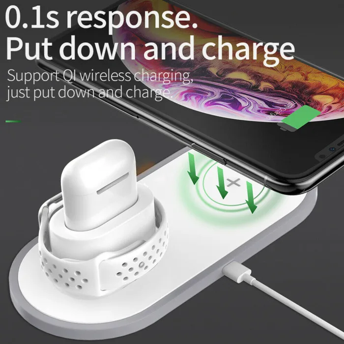 3 In1 QI Wireless Charger Dock Stand Fast Charge for iPhone Headsets Apple Watch VDX99