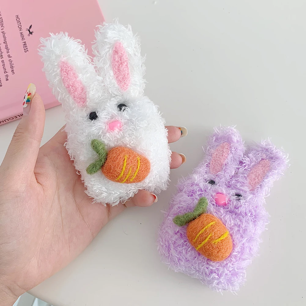 AZiMiYO Cute Fluffy Bluetooth Earphone Case for AirPods Cover Plush Bunny Plush Protective Cover for Apple Air Pods Case