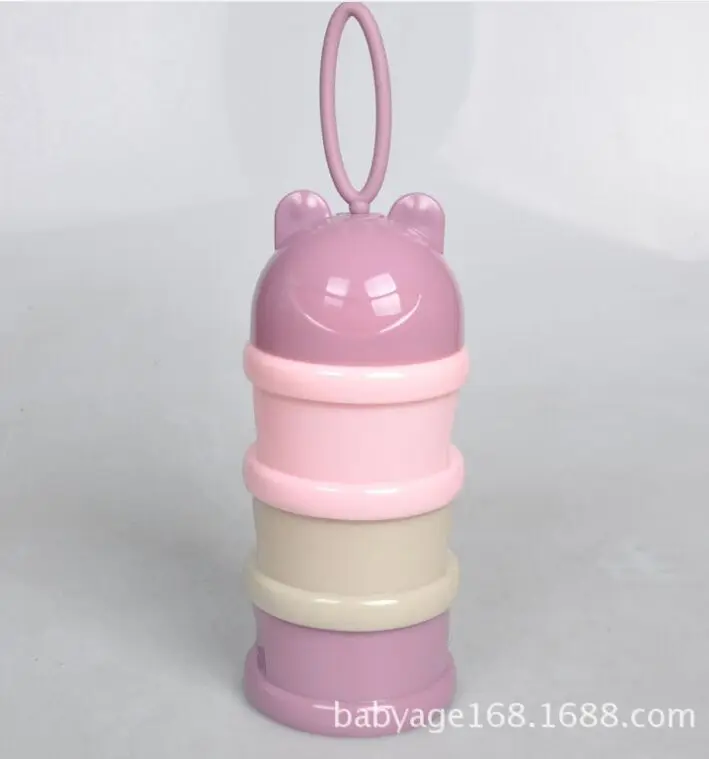 Pink Food Storage Baby Food Storage Baby milk powder box three-layer infant baby out portable milk powder plastic cartoon portable Feeding Box - Цвет: Pink Food Storage