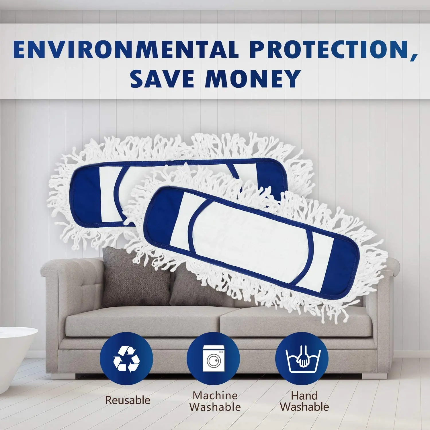 Швабра Cleanhome из микрофибры с выдвижной регулируемой ручкой и 2 моющиеся подушечки