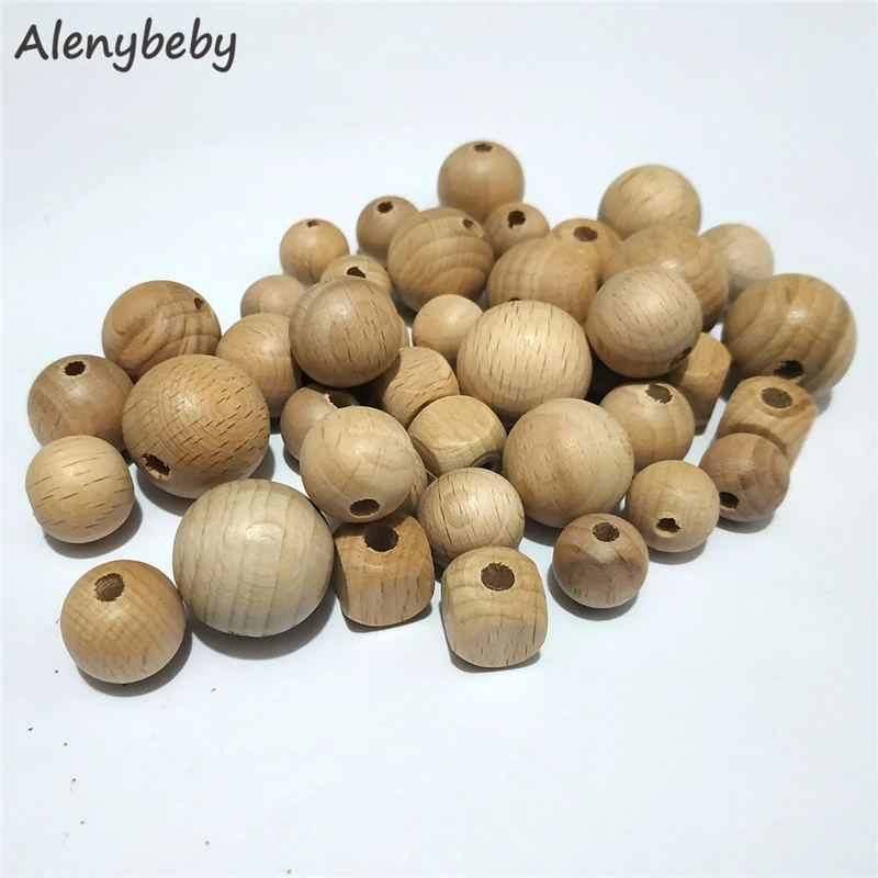 Буковые деревянные круглые бусины, набор прорезывателей, 160 шт, 12-20 мм, органический Деревянный бусы-грызунки для самостоятельного изготовления детских прорезывателей