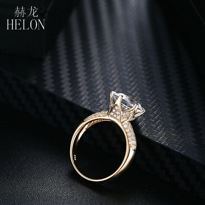 HELON Solid 14K желтое золото 3.4ct круглая огранка VVS/GH обручальное кольцо на головщину Moissanite кольцо для женщин ювелирные изделия