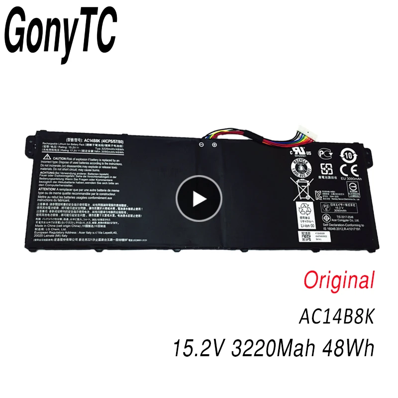 GONYTC AC14B8K Аккумулятор для Acer Aspire E3-111 E3-112 CB3-111 CB5-311 ES1-511 ES1-512 E5-771G V3-111 V3-371 15 2 V 48WH |