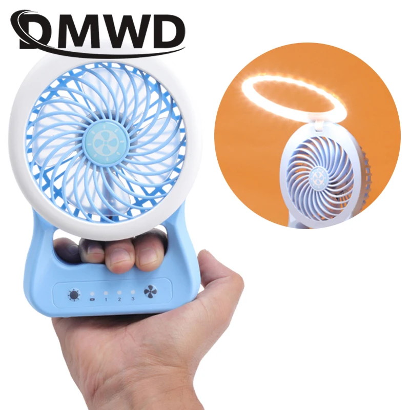 

DMWD USB Rechargeable LED Light Air Conditioner Fan Table Lamp Desktop Cooling Mini Portable Wind Blower Conditioning Cooler