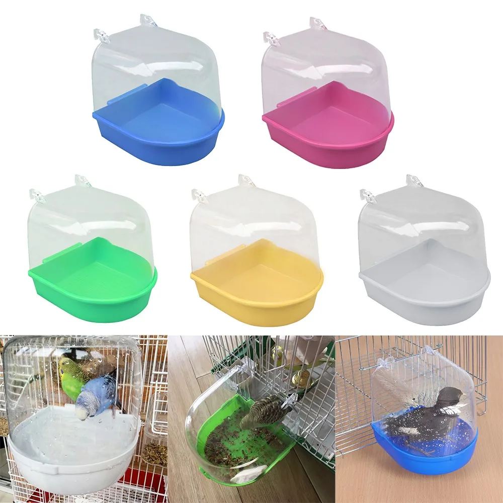New Plastic Bird Bath Box Bird Shower For Parrots Bath Hanging Bird
