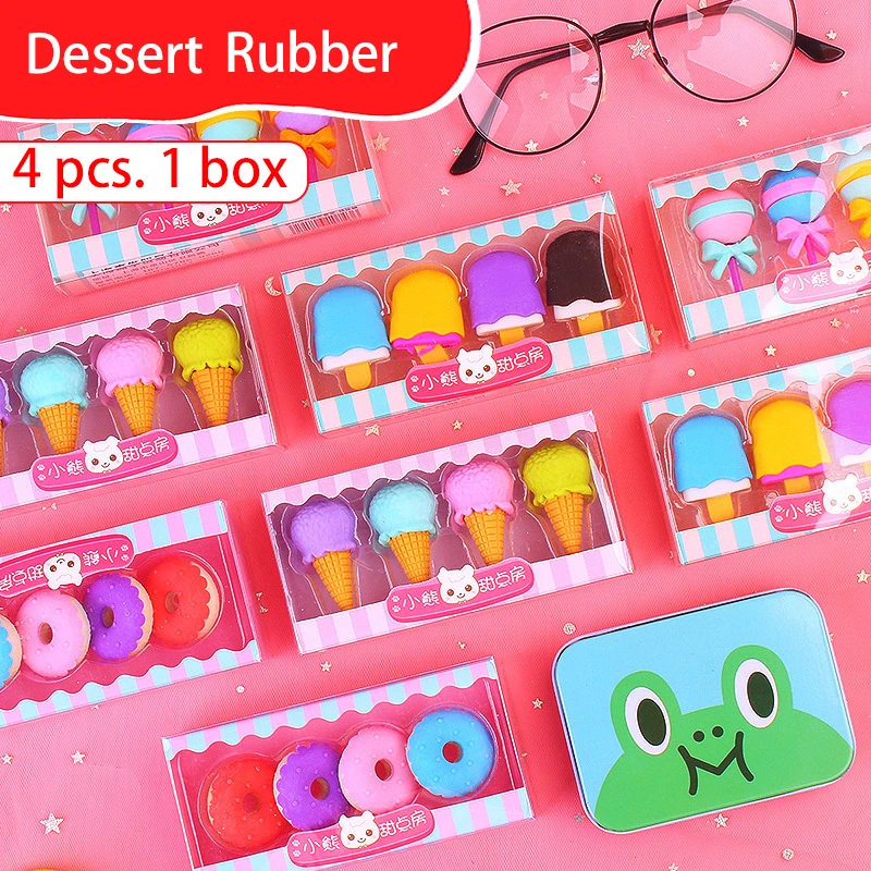 Donut Dessert Pencil Eraser Rubber 4 pcs Kawaii Creative Cute Novelty Kids Student Learning Office Stationery Student prizes Pencil Eraser Eraser Pen Plasticine Eraser Eraser Refillable Pen Biscuit Eraser Kneadable Eraser Retractable Eraser