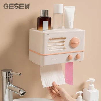 

GESEW Portable Roll Holder Waterproof Storage Box Multifunction Tissue Box Wall Mounted Toilet Paper Holder Bathroom Accessories