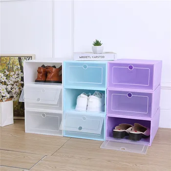 

6pcs Pp Transparent Shoe Boxes Clamshell Thickened Storage Bins Foldable Drawer Type Shoes Cabinet Space Saving Home Organizers