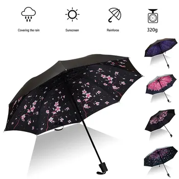 

Sunshade Umbrella Sakura Furl Rainy Day Internal Printing Anti-UV Umbrella Dustproof Tri-Folded Waterproof Outdoor Umbrella
