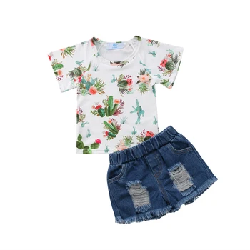 

Pudcoco USPS Fast Shipping New Fashion Newborn Baby Girls Clothes Print Floral Tops T-shirt Denim Pants Shorts Outfits Clothes