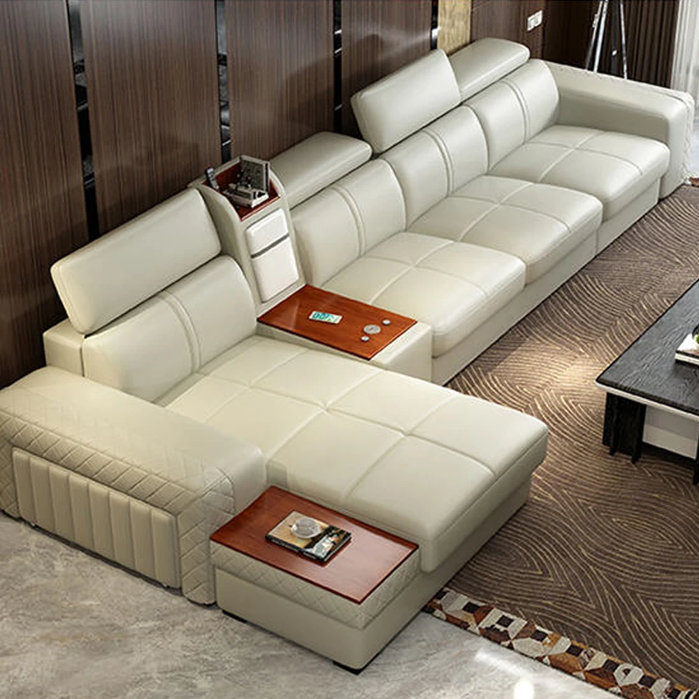 

Living Room Sofa real genuine leather sofas salon couch puff asiento muebles de sala canape heating cold and warm fridge USB L