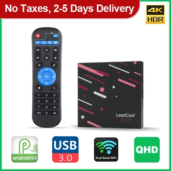 

Leadcool Play Android 9.0 Smart TV Box 4K RK3318 Quad Core 4G 64G QHD Android TV Box 2.4G/5.8G Dual Wifi Set top Box