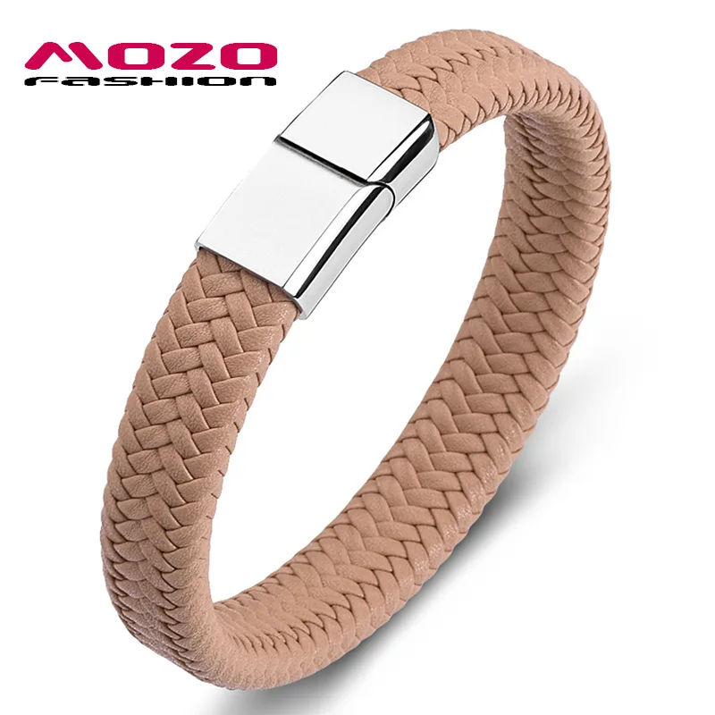 Mozo fashion подвеска белый плетеный кожаный браслет из нержавеющей стали магнитный браслет со стальными элементами модные женские туфли браслеты 161 - Окраска металла: SY161-X