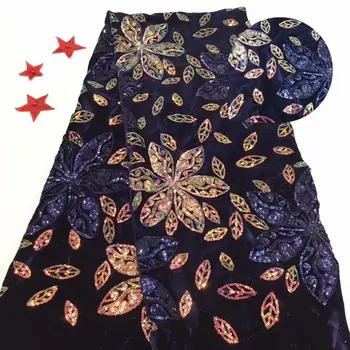 

Hot Selling Sequins blue French Velvet Lace Fabric With Sequins High Quality Nigerian Velvet Lace Fabric For Wedding FD-128