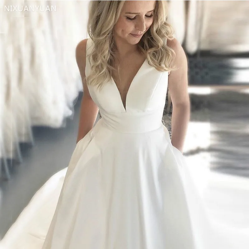 Vestidos De Noiva Свадебные платья с v-образным вырезом без рукавов белого цвета и