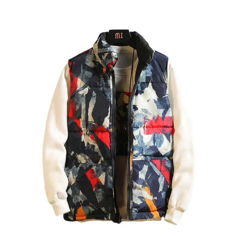 Idopy Street Men`s Camouflage Winter Thermal Vest Warm Hip Hop Parkas Coats Bomber Sleeveless Jacket Waistcoat Plus Size