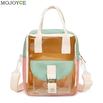 

Student Girls Fashion Women PVC Hit Color Bagpack Hit Color Transparent Casual Backpack Travel Holiday Female Top-handle Bag