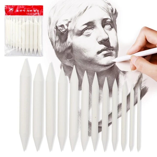 12pcs/set Blending Smudge Stump Stick Tortillon Sketch White Drawing Pen  Tool