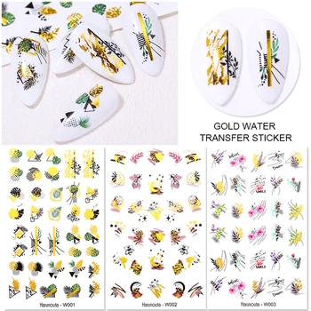 

Harunouta Gold Leaves Flower Water Nail Stickers Geometric Dress Transfer Nail Art Water Slider Stickers For Nails Decoration