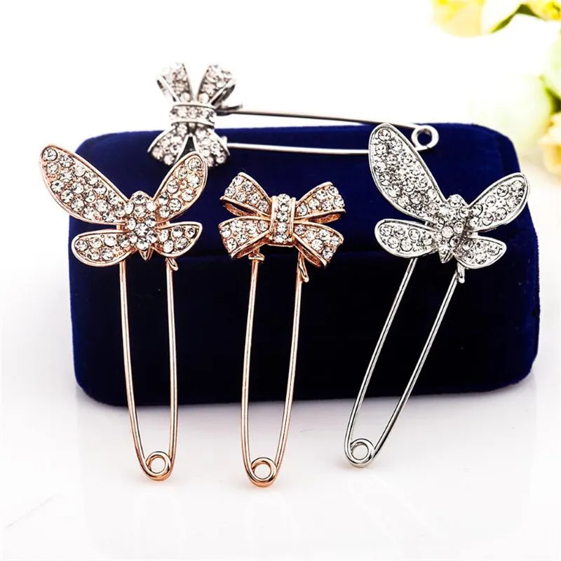 Брошь с бабочкой из горного хрусталя сари Броши заколки для хиджаба шарфа