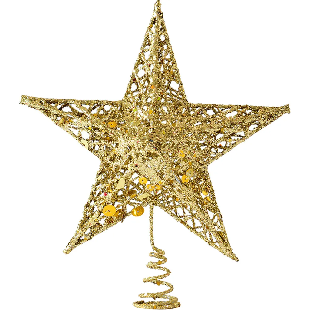 Рождественская Елка Топ блестки звезды повесить Рождественский Декор, орнамент Treetop M1118 - Цвет: Gold 15cm