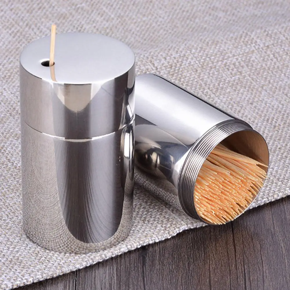 Toothpick Holder Portable Fall Resistant Cotton Swab Storage Box  Stainless Steel Toothpick Dispenser Home Restaurant Organizer