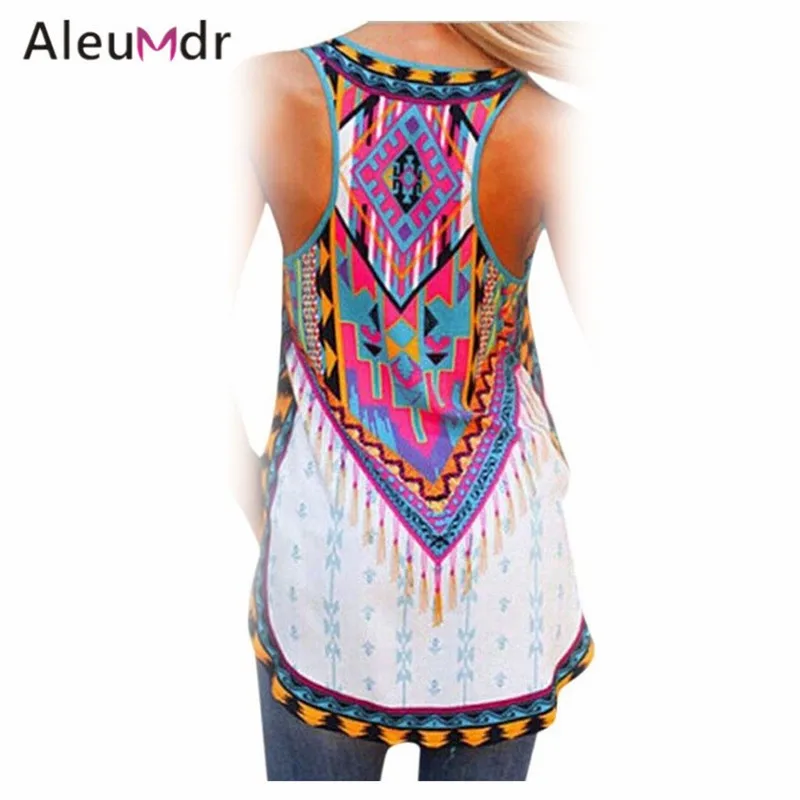 New Fashion Summer Brief Harajuku Shirt Women Trendy Boho Print Summer Tops With Sleeveless Camisetas Mujer