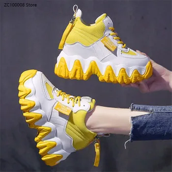 

Women Dad Sport Shoes 2020 Spring Summer Fashion Female Hide Wedge Basket 10.5cm High heel Shoes Woman Platform Chunky Sneakers