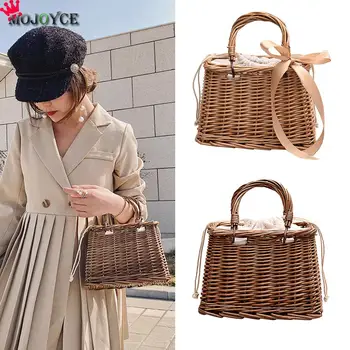 

Summer Women Straw Woven Basket Tote Bag Female Rattan Beach Handbag Bohemian Purse Beach Rattan Knit Handmade Crossbody Tote