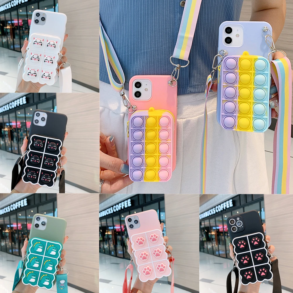 Coin Purses Pop Case For iPhone 12 Fidget Toys Bubble Wallet Bags Cover for 11 Pro X Xs Max XR 6 6s 7 8 Plus SE 2020 | Мобильные