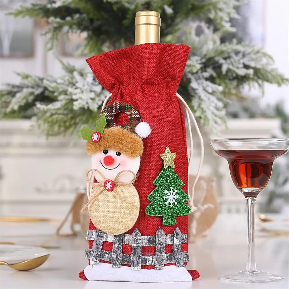 1 шт. рождественские красные чехлы для винных бутылок Льняная сумка для праздника Санта Клаус Крышка для бутылки шампанского рождественские украшения для дома