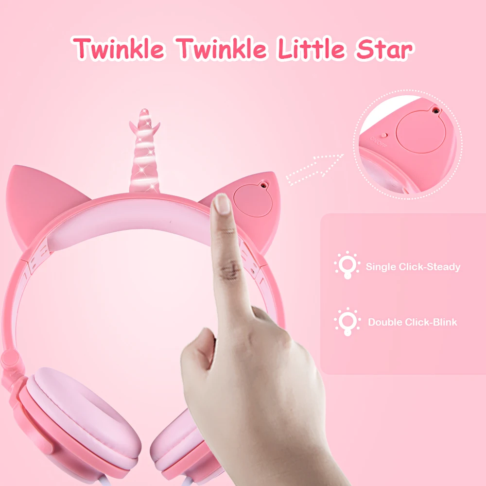 Funny Kids Headset Colorful Diamond Unicorn Girl Wired Headphones Music Stereo Phone Earphones Children Christmas Birthday Gifts