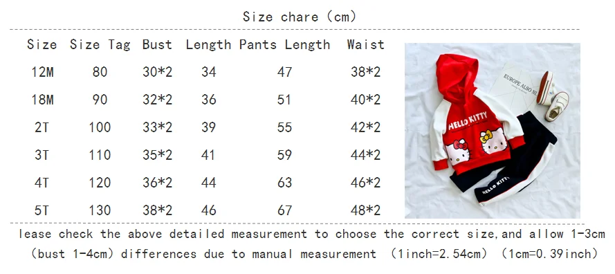 Детские комплекты для девочек, осенне-зимний теплый костюм милый повседневный костюм с длинными рукавами с рисунком «hello kitty» куртка для отдыха+ штаны, 2 предмета
