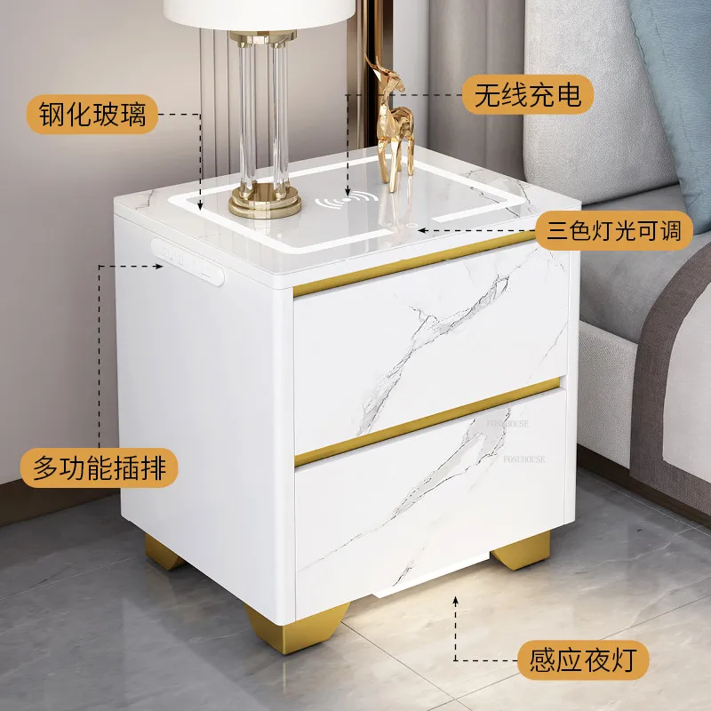 Smart Vanity Bedside Table Nordic Bedroom Furniture Home Nightstand Wireless Charging USB Storage Cabinet Modern Bedside Cabinet
