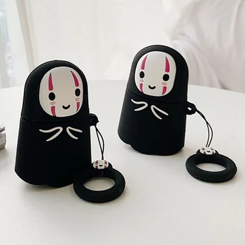 

3D Cute Kawaii Anime Cartoon Faceless Man Case for Airpods 1 2 No Face Man Wireless Earphone Cover with Finger Ring Strap