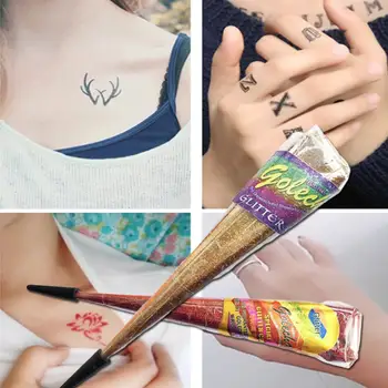 

1 Piece Glitter Henna Cone Cream 6 Colors Tattoo Paint Temporary Draw Indian Mehndi Henna Paste Laser Body Art