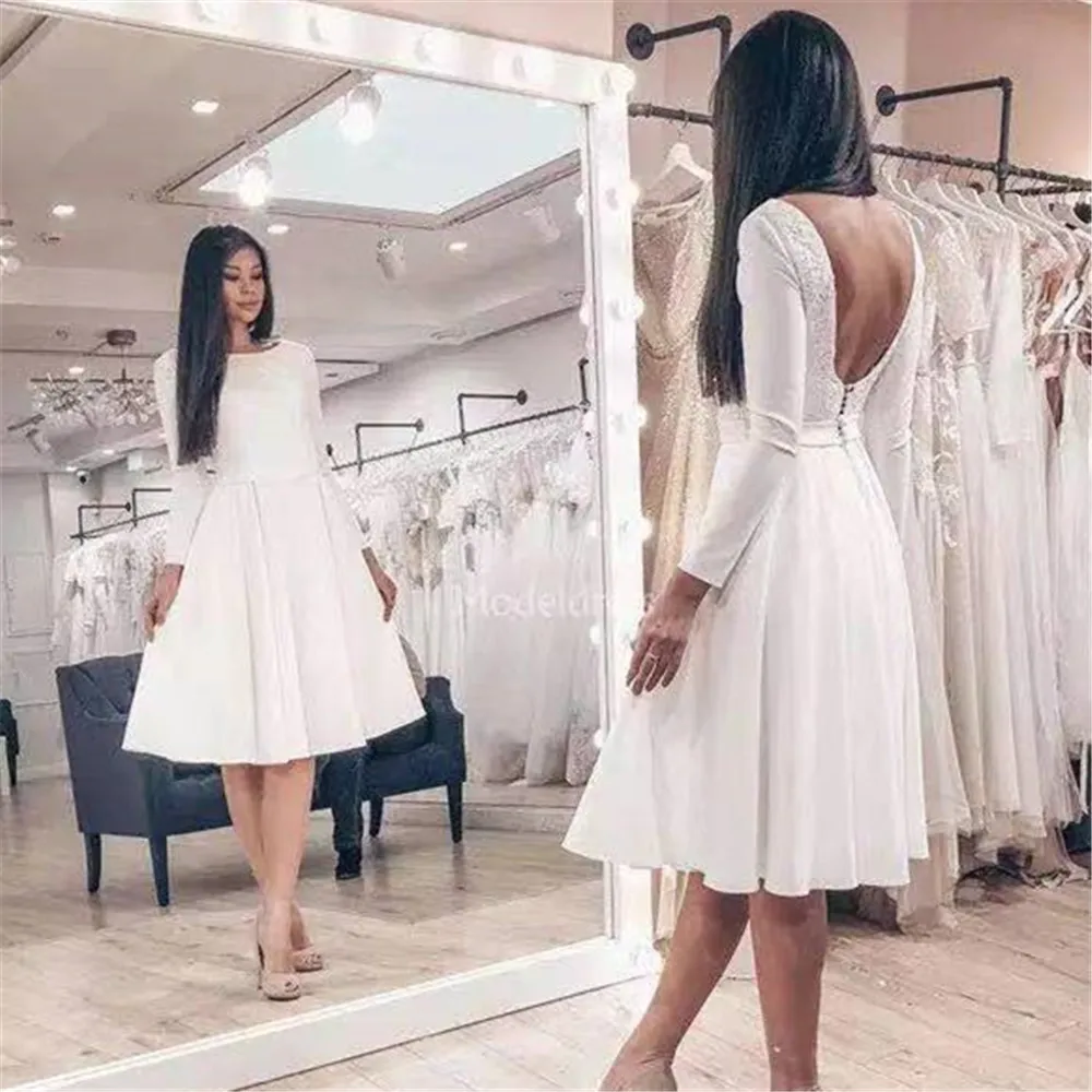 

Современные короткие платья Arabric, пляжные свадебные платья до колена с драгоценным воротником и открытой спиной, простые садовые платья с замком